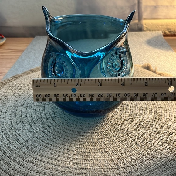 Blown Glass Owl Bowl Vase - Blue - Picture 5 of 11